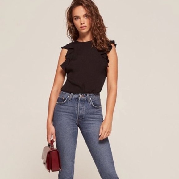 New Reformation Magpie ruffle flutter sleeve top - Picture 1 of 13